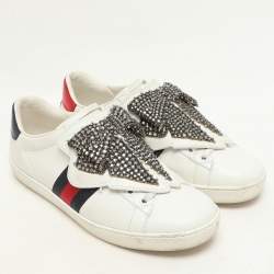 Gucci White Leather Ace Removable Patch Low Top Sneakers Size 36.5
