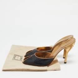 Gucci Black/Gold Snakeskin and Leather Slide Sandals Size 40