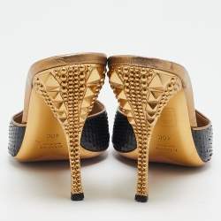 Gucci Black/Gold Snakeskin and Leather Slide Sandals Size 40