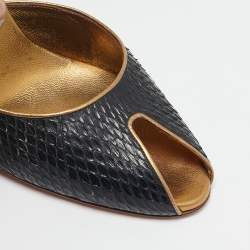 Gucci Black/Gold Snakeskin and Leather Slide Sandals Size 40