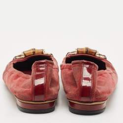 Gucci Red Patent Leather and Suede Horsebit Ballet Flats Size 39