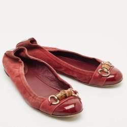 Gucci Red Patent Leather and Suede Horsebit Ballet Flats Size 39