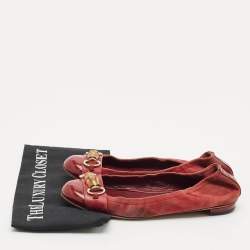 Gucci Red Patent Leather and Suede Horsebit Ballet Flats Size 39
