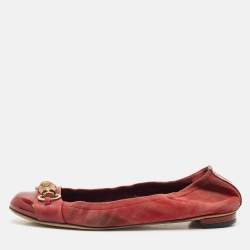 Gucci Red Patent Leather and Suede Horsebit Ballet Flats Size 39