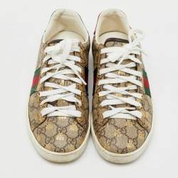 Gucci Beige/Brown GG Supreme Canvas Bee Web Ace Sneakers Size 37.5