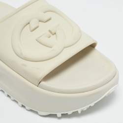 Gucci White Rubber Interlocking G Slide Sandals Size 36