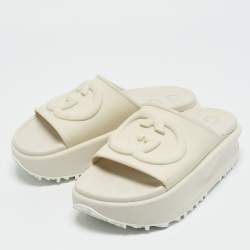 Gucci White Rubber Interlocking G Slide Sandals Size 36