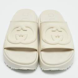 Gucci White Rubber Interlocking G Slide Sandals Size 36
