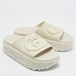 Gucci White Rubber Interlocking G Slide Sandals Size 36