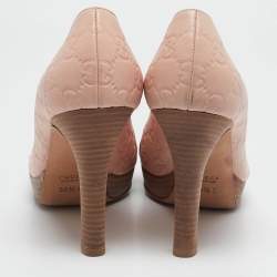 Gucci Pink Guccissima Leather Horsebit Peep Toe Pumps Size 38.5