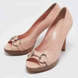 Gucci Pink Guccissima Leather Horsebit Peep Toe Pumps Size 38.5
