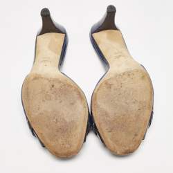 Pre Owned Gucci Blue Suede and Patent  Hollywood Slide Sandals Size 39.5