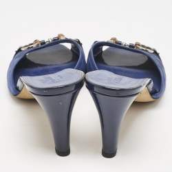 Pre Owned Gucci Blue Suede and Patent  Hollywood Slide Sandals Size 39.5