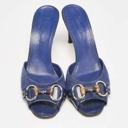 Pre Owned Gucci Blue Suede and Patent  Hollywood Slide Sandals Size 39.5