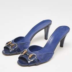 Pre Owned Gucci Blue Suede and Patent  Hollywood Slide Sandals Size 39.5