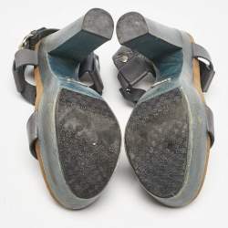 Gucci Navy Blue Leather Claudie Ankle Strap Sandals Size 39