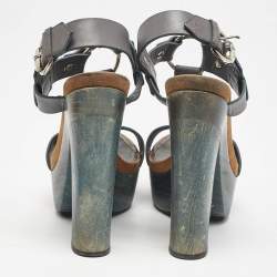 Gucci Navy Blue Leather Claudie Ankle Strap Sandals Size 39