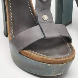 Gucci Navy Blue Leather Claudie Ankle Strap Sandals Size 39