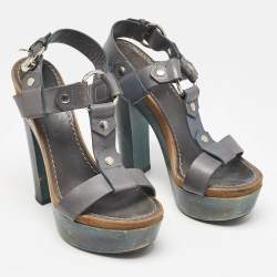 Gucci Navy Blue Leather Claudie Ankle Strap Sandals Size 39