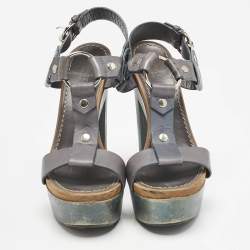 Gucci Navy Blue Leather Claudie Ankle Strap Sandals Size 39