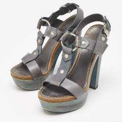 Gucci Navy Blue Leather Claudie Ankle Strap Sandals Size 39