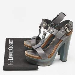 Gucci Navy Blue Leather Claudie Ankle Strap Sandals Size 39