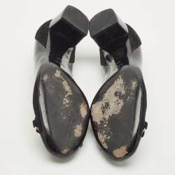 Gucci Black Patent Leather Horsebit Block Heel Pumps Size 38