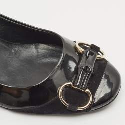 Gucci Black Patent Leather Horsebit Block Heel Pumps Size 38