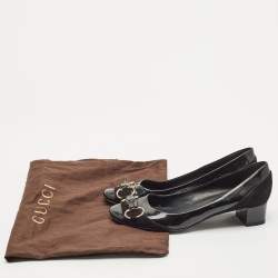 Gucci Black Patent Leather Horsebit Block Heel Pumps Size 38