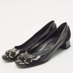 Gucci Black Patent Leather Horsebit Block Heel Pumps Size 38