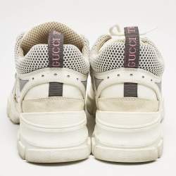 Gucci White Canvas and Leather Flashtrek Chunky Sneakers Size 38
