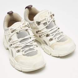 Gucci White Canvas and Leather Flashtrek Chunky Sneakers Size 38