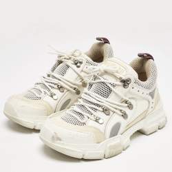 Gucci White Canvas and Leather Flashtrek Chunky Sneakers Size 38