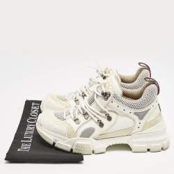 Gucci White Canvas and Leather Flashtrek Chunky Sneakers Size 38