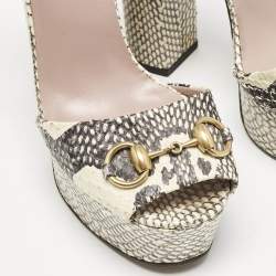 Gucci Two Tone Python Leather GG Marmont Ankle Strap Sandals Size 39.5