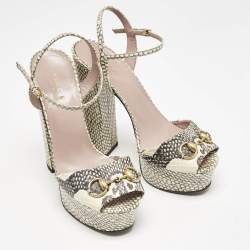 Gucci Two Tone Python Leather GG Marmont Ankle Strap Sandals Size 39.5