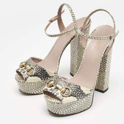 Gucci Two Tone Python Leather GG Marmont Ankle Strap Sandals Size 39.5