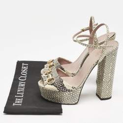 Gucci Two Tone Python Leather GG Marmont Ankle Strap Sandals Size 39.5
