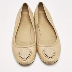 Gucci Beige GG Embossed Leather Crest Ballet Flats Size 40