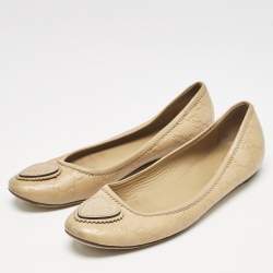 Gucci Beige GG Embossed Leather Crest Ballet Flats Size 40