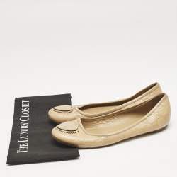 Gucci Beige GG Embossed Leather Crest Ballet Flats Size 40