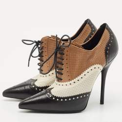 Gucci Multicolor Perforated Leather Gia Lace Up Booties Size 39 