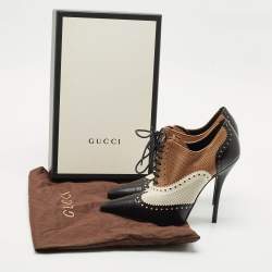 Gucci Multicolor Perforated Leather Gia Lace Up Booties Size 39 