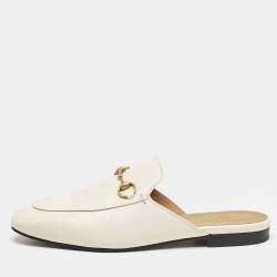 Pre Owned Gucci Off White Leather Princetown Flat Mules Size 39