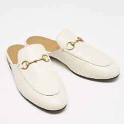 Pre Owned Gucci Off White Leather Princetown Flat Mules Size 39
