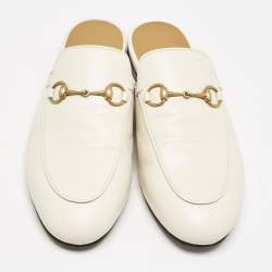 Pre Owned Gucci Off White Leather Princetown Flat Mules Size 39