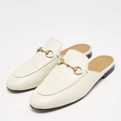 Pre Owned Gucci Off White Leather Princetown Flat Mules Size 39