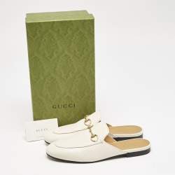 Pre Owned Gucci Off White Leather Princetown Flat Mules Size 39