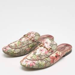 Gucci Multicolor Blooms GG Supreme Canvas Princetown Flat Mules Size 38