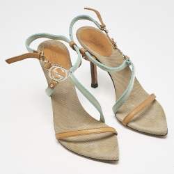Gucci Multicolor Canvas And Leather GG Logo Ankle Strap Sandals Size 37